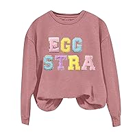 Easter Shirts for Women 2024 Trendy Casual Easter Eggs Bunny Print Crewneck Sweatshirts Cozy Long Sleeve Pullover Tops