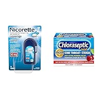 Nicorette 20ct 4mg Ice Mint Coated Nicotine Lozenges & Chloraseptic 15ct Sugar-Free Wild Cherry Sore Throat Lozenges Bundle