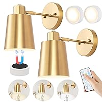 Battery Operated Wall Sconce, Wireless Battery Operated Wall Lights, Remote Control Wall Sconces Battery Powered, Gold Wall Sconces Set of Two for Bedroom, Living Room