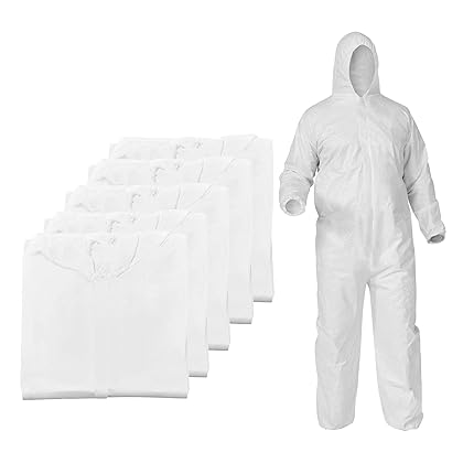 5 Pack Disposable Coveralls with Hood | White | Protective Tyvek Coverall Suit