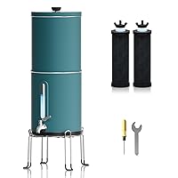 Purewell 2.25G Gravity Water Filter System with Water Level Window, 3-Stage 0.01μm Ultra-Filtration Stainless Steel Countertop System with 2 Filters and Stand, Reduce 99% Chlorine, PW-KS