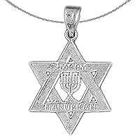 Silver Star Of David Necklace | Rhodium-plated 925 Silver Happy Hanukkah Star of David Pendant with 18