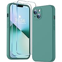 BossKiss Compatible with iPhone 13 Silicone Magnetic Case, for MagSafe Fast-Charging, [Velvety Touch] [2 × 9H Tempered Glass Screen Protector], Camera All-Round Protection Shockproof Case, Pine Green