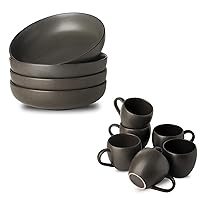 10-Piece Dinnerware set - Coffee Mugs Set of 6, Pasta Bowls Set of 4, Matte Black