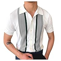 Mens Flannel Shirts Men's Summer Lapel Knit Short Sleeved Slim Fashion Men's Business Shirt Cotton T Shirts for Men