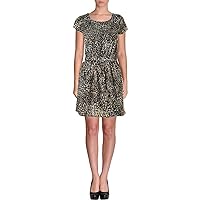 Printed Cinched-Waist Pocket Dress Small - White/Black Combo