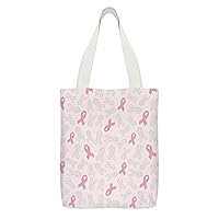 Breast Cancer Awareness Ribbons Cute Canvas Tote Bag with Interior Pocket Shopping Cloth Bags Beach Grocery Handbag