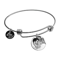 Love You to the Moon and Back Personalized Photo Engraving Bangle Dangle Charm Adjustable Wire Bracelet Inspirational Gift