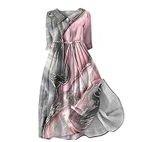 Flower Dresses for Women 2024, Womens Floral Print Lapel Buttoned 3/4 Sleeves Strappy Sleeve Dress, S, 3XL