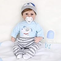 ENADOLL Reborn Baby Doll Realistic Silicone Vinyl Baby Blue Dog Boy 16 inch Weighted Soft Body Lifelike Doll Gift Set for Ages 3+