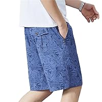Mens 95% Cotton Knee Pants Elastic Waist Shorts Cotton Summer and Autumn Large Size L-5XL