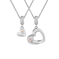 KunBead Jewelry Mother Daughter Charm Heart Love Pendant Necklace set for 2 for Mum Girls