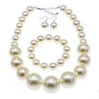 Large Simulated Pearl Necklace For Women Chunky Pearl Statement Necklace Set Beaded Choker 1920s Costume Jewelry