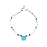 Natural Apatite Silver plated, 4-11x11mm Heart & Rondelle Faceted 7 inch Adjustable bracelet beaded bar bracelet jewelry for GF & Wife, Mother gift