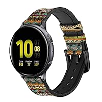 CA0474 Aztec Boho Hippie Pattern Leather & Silicone Smart Watch Band Strap for Samsung Galaxy Watch, Watch3 Active, Active2, Gear Sport, Gear S2 Classic Size (20mm)