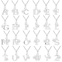 Girls Jewelry - 24 Letters Sterling Silver Diamond Flower Pendant Necklace (14-16 In)