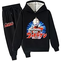 Ultraman Long Sleeve Fleece Hoodie Graphic Hood Sweatshirt and Casual Jogger Pants for Kid Boy