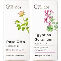 Rose Essential Oils for Skin Use & Geranium Oil for Skin Set - 100% Natural Aromatherapy Grade Essential Oils Set - 2x0.34 fl oz - Gya Labs