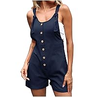 Ladies Sleeveless Shorts Romper, Casual Summer Cotton Linen Overalls Solid Slim Fashion Jumpsuit Shorts for Women