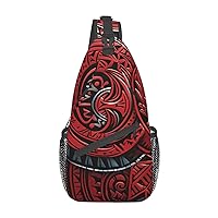 Red Tribal Pattern Sling Bag Lightweight Crossbody Bag Shoulder Bag Chest Bag Travel Backpack for Women Men