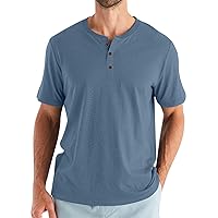 Mens Casual Henley Shirt Short Sleeve V Neck Solid Basic Tees Soft Touch Cotton Blend Summer Slim Fit Top