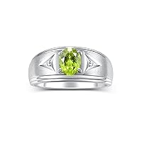 Rylos Men's Rings 14K White Gold Classic 8X6MM Oval Gemstone & Sparkling Diamond Designer Ring - Color Stone Birthstone Rings, Sizes 8-13. Elevate Your Style with Timeless Sophistication!