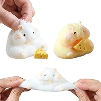 Hamster Toy with Cheese, 2PCS Cute Desktop Decor, Soft Plastic Hamster Toys for Kids, Toy Hamster Decompression Toys for Teens Kids Gifts