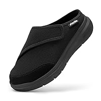 FitVille Women's Slippers Slip on Mules Clogs, Adjustable Closure Diabetic Walking Shoes for Women Extra Wide Width for Swollen Feet Plantar Fasciitis Indoors Outdoors