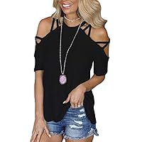 Off The Shoulder Tops for Women Sexy Short Sleeve Strappy Cold Shoulder T-Shirt