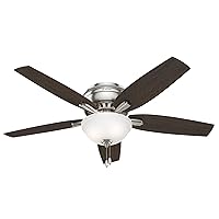Hunter Fan Company, 53315, 52 inch Newsome Brushed Nickel Low Profile Ceiling Fan with LED Light Kit and Pull Chain, BLACK,WHITE