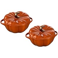 Staub Ceramic 2-pc 16-oz Petite Pumpkin Cocotte Set- Burnt Orange