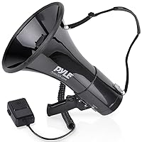 Pyle Megaphone Speaker PA Bullhorn with Built-in Siren 50 Watts & Adjustable Volume Ideal for Football, Baseball, Hockey, Cheerleading Fans & Coaches or for Safety Drills - PMP53IN, Black Aux Input