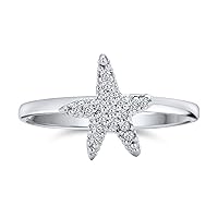 Bling Jewelry Tiny Pave Cubic Zirconia CZ Nautical Tropical Beach Starfish Ring For Teen For Women .925 Sterling Silver