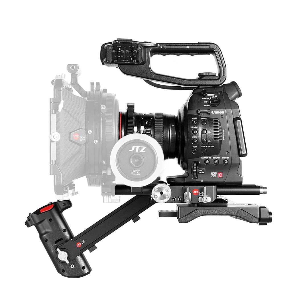 JTZ DP30 Camera Base Plate + Electronic Hand Grip Top Handle +Shoulder Rig for Canon EOS C100 C300 C500 Mark II (Focus,Zoom,REC Start/Stop,IRIS)