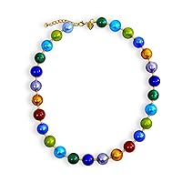 Handmade Italian Murano Glass Bead Necklace, 19” Length, 12mm Bead, Colorful Beaded Necklace, Jewelry Gift for Her, Anniversary, Engagement, Made In Italy