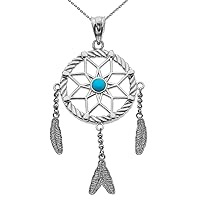 Little Treasures 14 ct White Gold and Turquoise Flower Dream Catcher Pendant Necklace Necklace (Available Chain Length 16