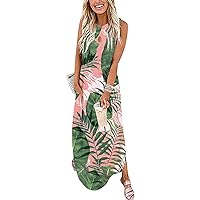 Women 2023 Summer Dress Off The Shoulder Dress Staggered Sleeveless Printed Casual Dress Summer Beach Dress with