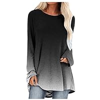Dressy Gradient Blouses Women Fall Long Sleeve Casual Tunic Tops Crewneck Loose Fit Pullover Tunics with Leggings