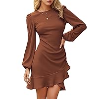 Byinns Women's 2024 Long Sleeve Bodycon Mini Dress Round Neck Knit Ruffle Ribbed Cocktail Party Sexy Dresses
