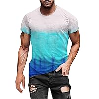 Mens Short Sleeve Round Neck Tees Trendy Color Splicing Printed Slim-Fit Athletic T-Shirt Pullover Summer Casual Top