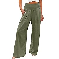 Linen Lounge Pant Woman Summer Boho Wide Leg High Waist Casual Pant Beach Trouser Palazzo Pants for Women Plus Size