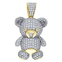 925 Sterling Silver Men Two tone CZ Cubic Zirconia Simulated Diamond Teddy Bear Pendant Necklace Charm Measures 38.8x22.2mm Wide Jewelry for Men