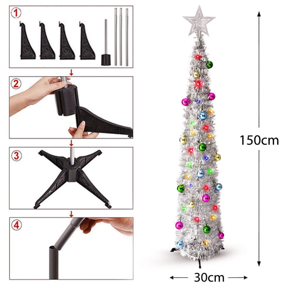 Mua 5Ft Collapsible Pop Up Christmas Tree Tinsel with 50 Color ...