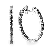 Dazzlingrock Collection 1.25 Carat (ctw) Black Round Diamond Ladies Hoop Earrings 1 1/4 CT, Sterling Silver