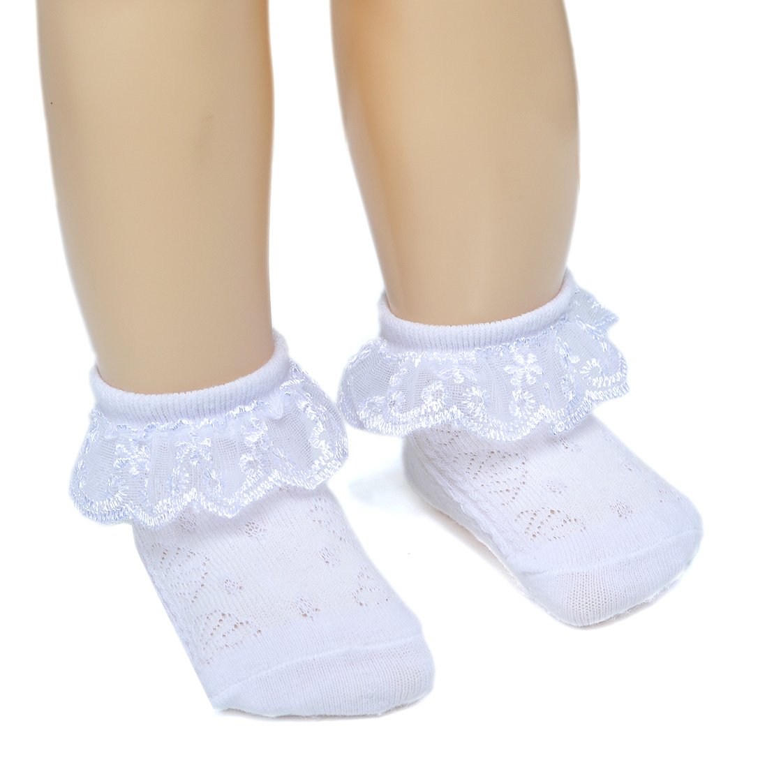 EPEIUS Baby-Girls Eyelet Frilly Lace Socks,Newborn/Infant/Toddler/Little Girls (Pack of 2/3/4/6)