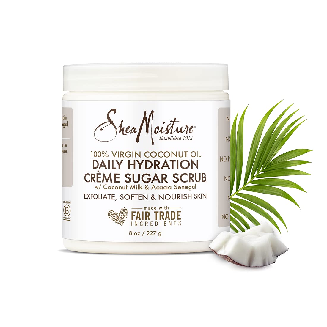 SheaMoisture Daily Hydration Crème Sugar Scrub Care for Dry Skin 100% Virgin Coconut Oil Acacia Senegal Exfoliating Scrub, Coffee, 8 Oz