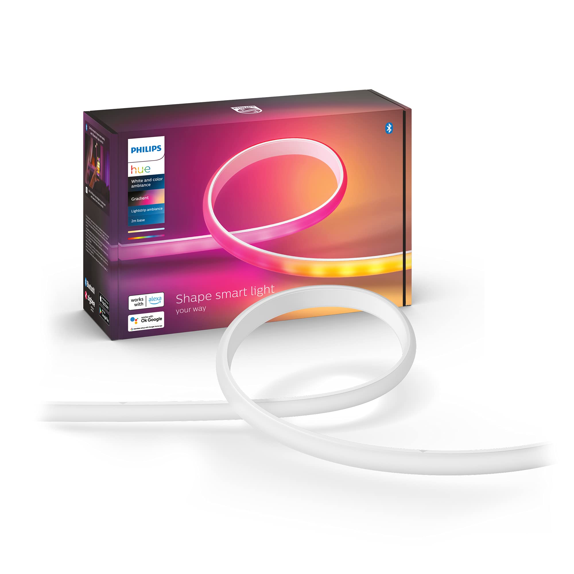 Philips Hue Gradient Ambiance Light Strip 3-Foot Extension, Requires Base Kit, Flowing Multicolor Effect, Works with Amazon Alexa, Apple HomeKit and Google Assistant, Bluetooth Compatible