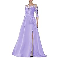 2024 A Line Evening Gown High Split Mother of The Bride Dresses Brush Train Half Sleeves