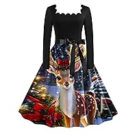 XJYIOEWT Summer Dresses for Women 2024 Maxi Floral, 2023 New Burnout Square Neck Slim Positioning Christmas Holiday SPI