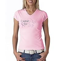 Breast Cancer Awareness Ladies V-Neck T-Shirt I Wear Pink Shirt - Pink